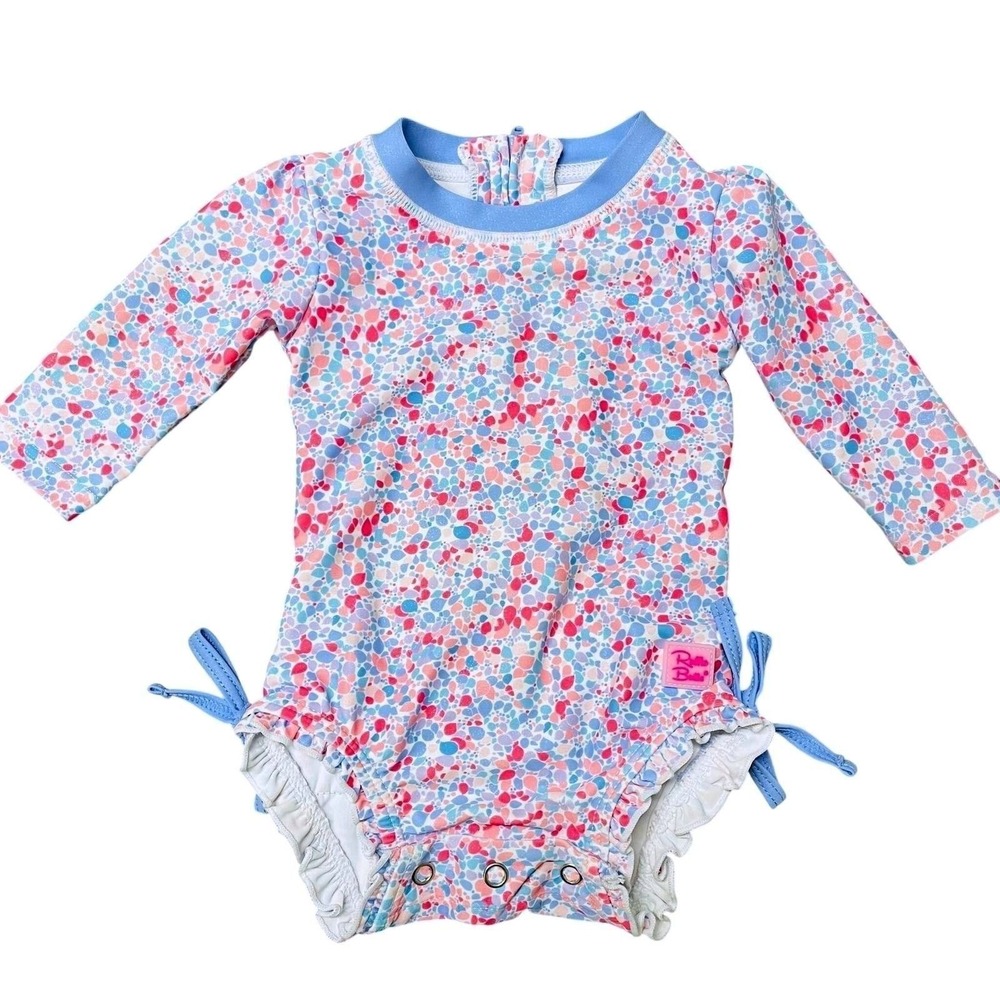 $38 RuffleButts Rash Guard Swimsuit Multi Color Ruffled Baby Girls 0-3M Beach